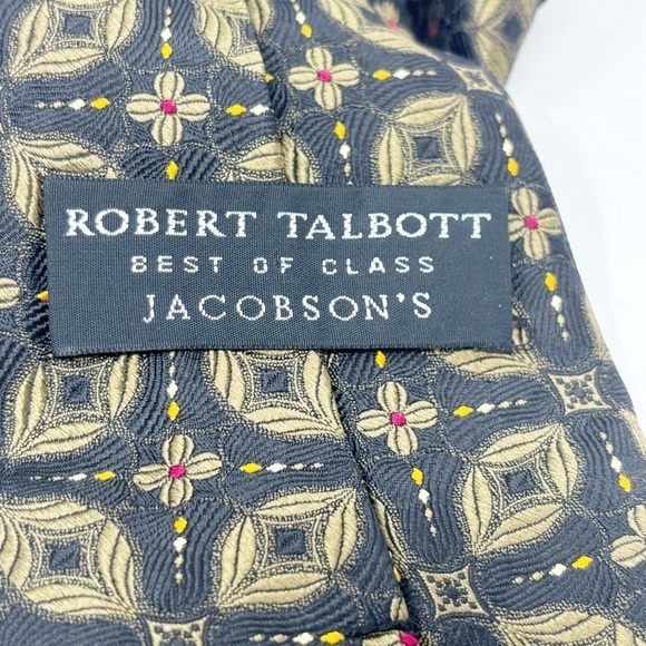 ROBERT TALBOTT JACOBSON’S Men’s Black Gold Floral Geo Silk Hand Made Tie USA 57” - Picture 5 of 7